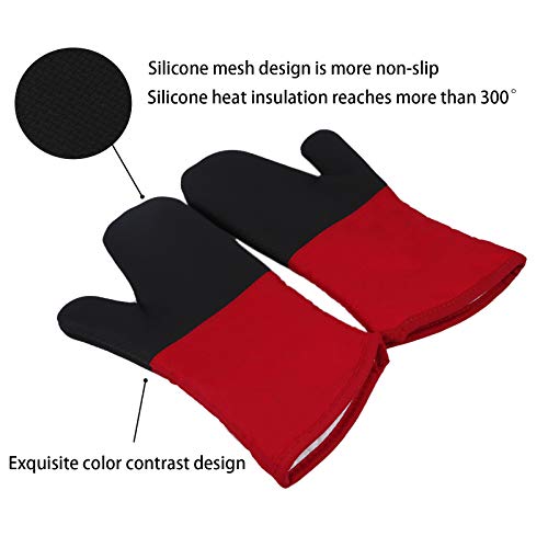 Silicone Heat Resistant Oven Mitts - Professional Baking Gloves Cotton Oven Gloves Kitchen Cooking Non-Slip Heat Insulation Gloves Soft And Comfortable Oven Mits 1 Pair #TOP1