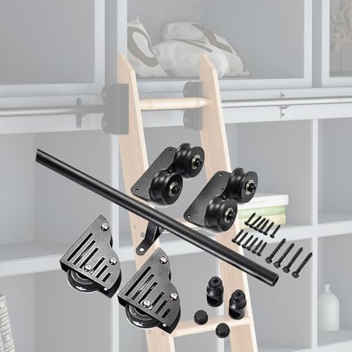 Kit échelle bibliothèque 122 cm avec rail coulissant rond noir pour grange - 2
