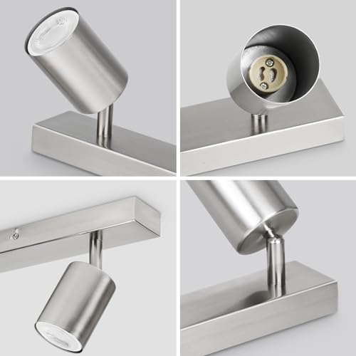 Ketom GU10 Deckenstrahler LED, Deckenstrahler 2 Flammig, LED Deckenleuchte Schwenkbar, Mattes Nickel Deckenlampe Spot, Modern Strahler Deckenspot für Küche, Wohnzimmer, Schlafzimmer