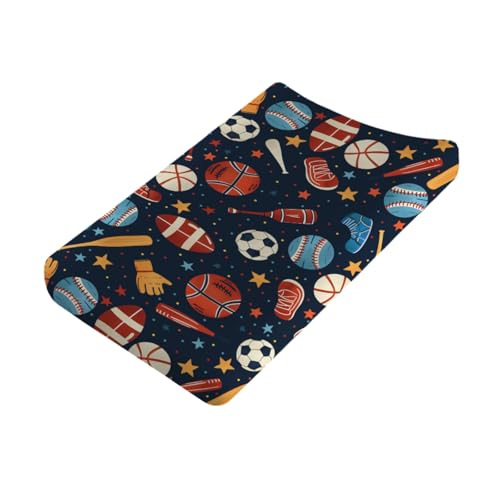 Sports Rugby Baby Changing Pad Covers,Unisex Fitted Football Changing Pad Cover for Boys Girls,Comfortable Basketball Changing Table Cover,Polyester Easy Care Baby Diaper Changing Pad Cover Sheets