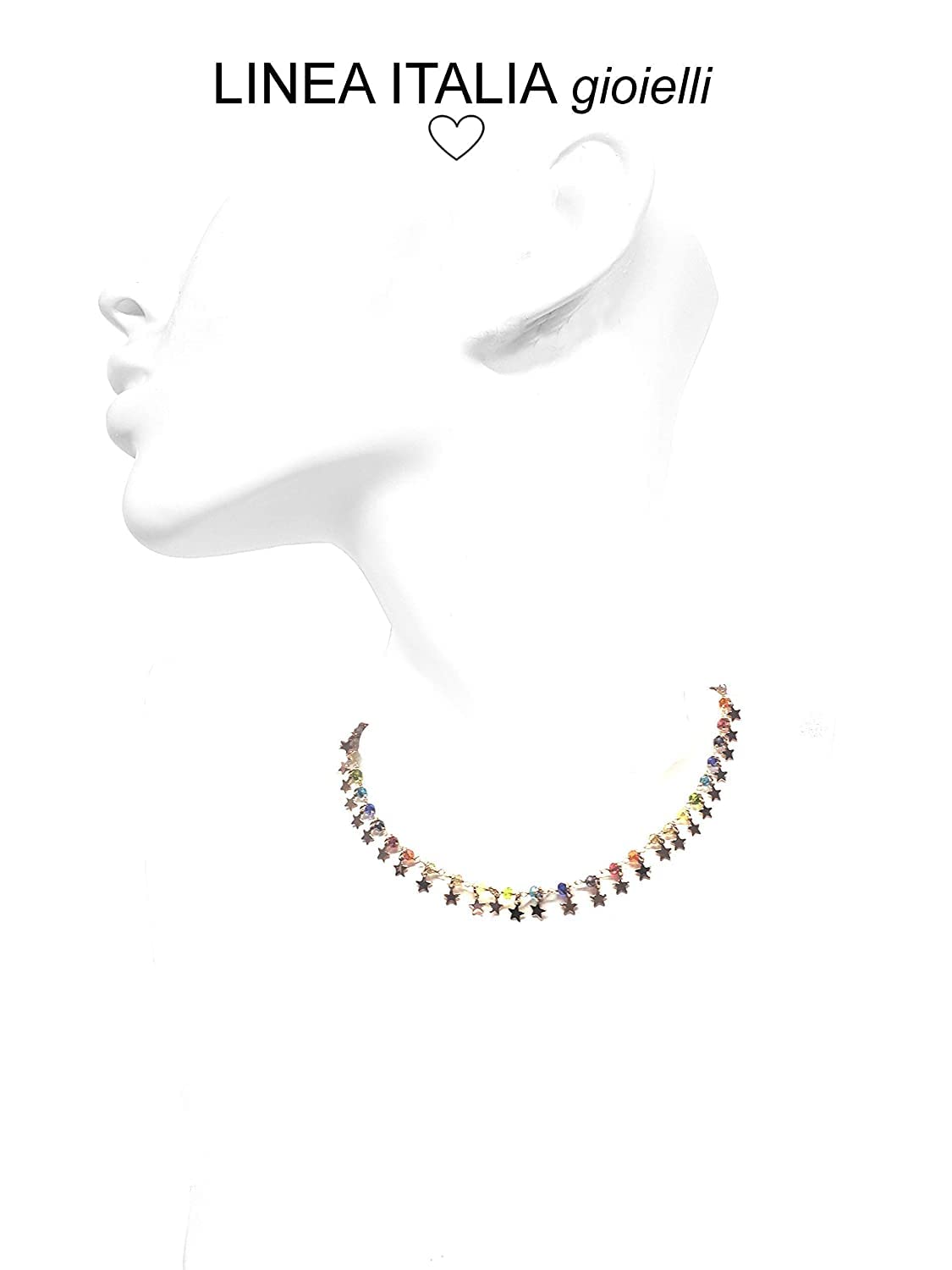 Linea Italia Gioielli - Collana Girocollo per Donna in Argento 925 Placcato Rosa con Stelle e Pietre Colorate - Made in Italy