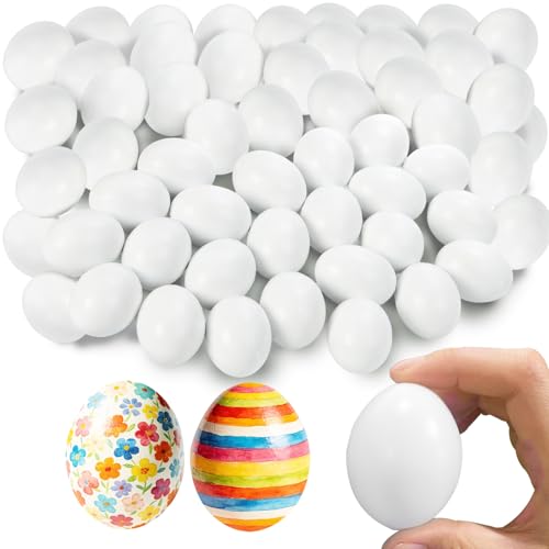 60 Pack Easter Plastic Eggs White Fake Easter Egg Artificial Chicken Egg for DIY Crafts Painting Easter Party Home Decor Nest