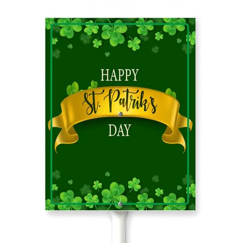Horienteeon St Patricks Day Garden Sign With Stake Yard Irish Shamrock Lucky Clover Green Hat Rustproof Aluminum Street Lawn Grass Decorazioni per esterni Casa Fattoria di erbe 17,8 x 22,4 cm