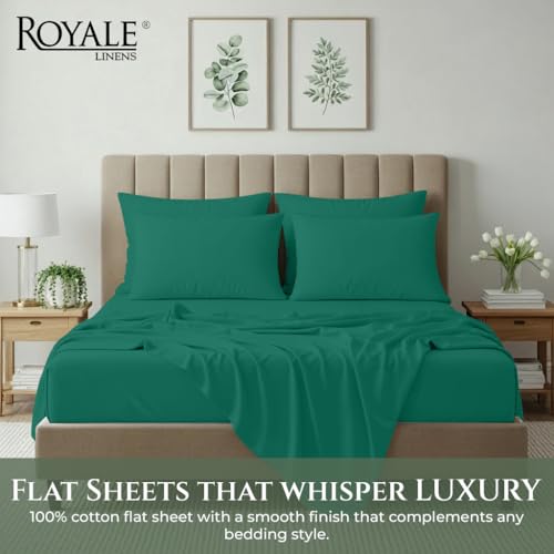 Image of Royale Linens 100% Organic Cotton Queen Size Flat Sheet Only - Percale Top Sheets - Queen Flat Sheet Sold Separately - Soft 100% Cotton Hunter Green Bed Sheets Only (90 inch x 102 inch, Hunter Green)