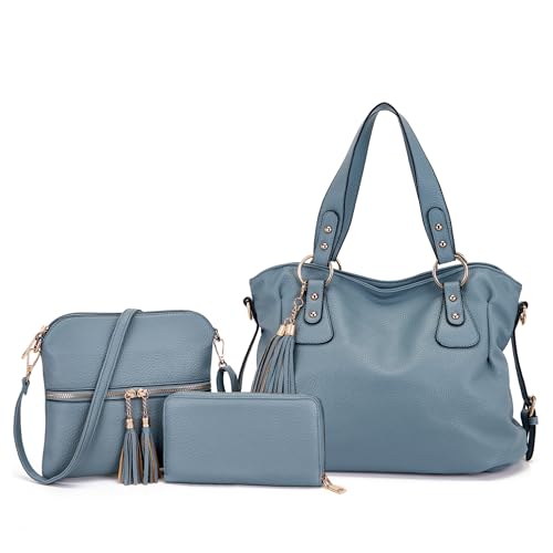 Image of Qiyuer Slouchy Handbag for Women Shoulder Bag Hobo Purse Wallet Set 3pcs