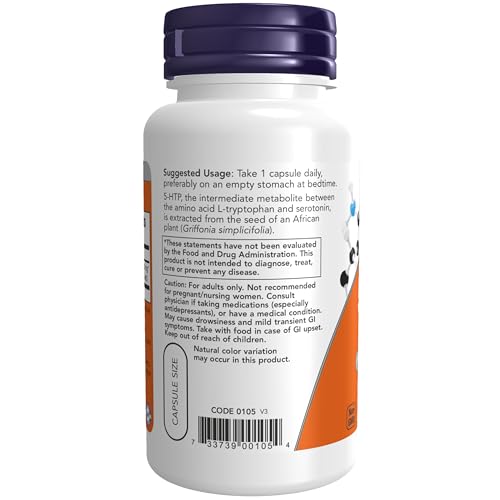Image of NOW Foods Supplements, 5-HTP (5-hydroxytryptophan) 100 mg, Neurotransmitter Support*, 60 Veg Capsules