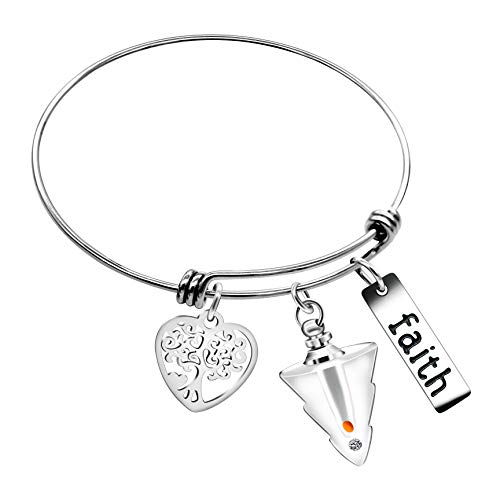 Image of Uloveido Mustard Seed Faith Tree Bangle Bracelet, Stainless Steel, with Glass Charm Bottle Case Y757