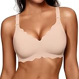 OEAK Women Bras No Underwire Scalloped Push Up Buttery Soft Tshirt Bra Seamless Full Coverage Convertible Everyday Bra XL Nude