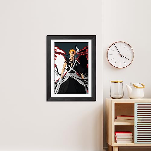 Image of TenorArts Ichigo Photo Frame Bleach Anime Laminated Poster Framed Painting with Matt Finish Black Textures (12inches x 9inches)