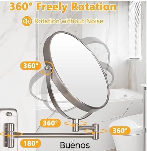 Image of Buenos- Magnifying Shaving Makeup Beauty Vanity Zoom Mirror with Silver Chrome Finish. Dual Side Magnification Wall Hung. 8 Inch Rod Type. 360 Degree ROTATABLE