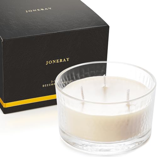 3-Wick Beeswax Candles in Glass Jar Natural Unscented Beeswax Candles - 22 Hour Burn Time Handmade Candles for Party Holidays Gift Dinning (Pack of 1 White)