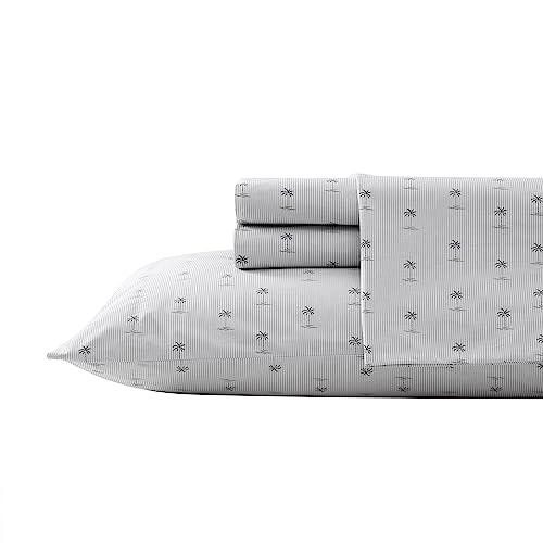 Image of Tommy Bahama - Queen Sheet Set, Cotton Percale Bedding Set, Crisp & Cool, Stylish Bedding Set (Kew Palms Grey, Queen)