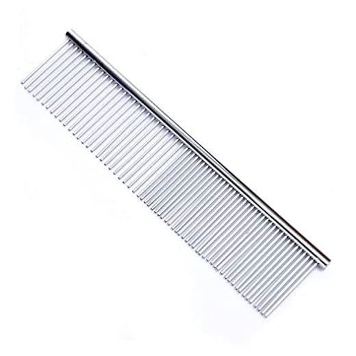 FFTONG Peine de acero para mascotas con extremos redondeados, dientes de acero inoxidable, herramienta de deshidratación de caniche, 7 1/2 pulgadas L.