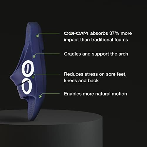 OOFOS OOahh Sport Slide Sandal, Navy White - Men’s Size 5, Women’s Size 7 - Lightweight Recovery Footwear - Reduces Stress on Feet, Joints & Back - Machine Washable - Hand-Painted Graphics | Image 1