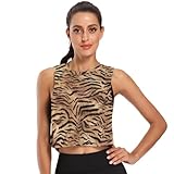 JHKKU Tiger Print Workout Tops for Women's Sleeveless Crop Tank Top Athletic Yoga Running Shirts S