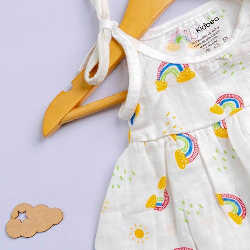 Image of Kidbea Organic Cotton Baby Girl Dresses | Muslin Frock for Girls | Soft Breathable Cute Printed Summer Wear Clothes with Tie-Up Shoulders