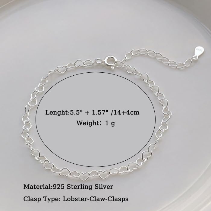 Valentines Day Gifts for Her,Love Heart Bracelet for Women, 925 Sterling Silver Hearts Link Chain Infinity Love Promise Bracelets for Mother Daughter Dainty 14k Gold Plated Bracelet Jewelry Gifts for Her Wedding - Image 4