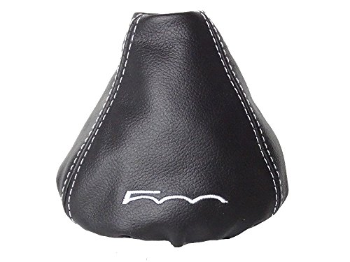 For Fiat 500 2007-15 Shift Boot Gaiter Leather"500" White Embroidery
