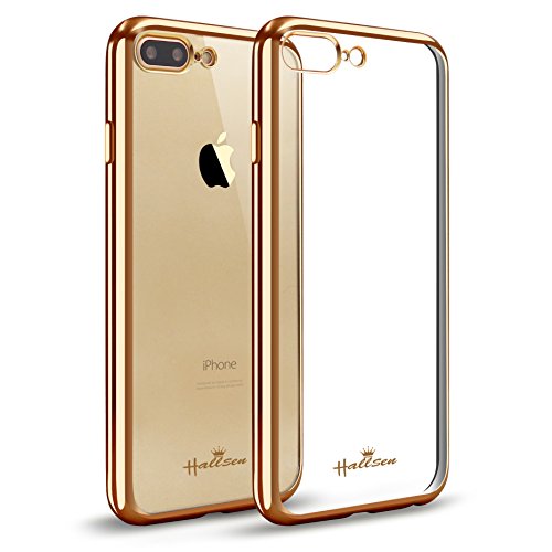 iPhone 7/8 Plus Case,Hallsen [Electroplating TPU] Ultra-Slim Transparent Crystal Clear Anti-Scratch Flexible Soft TPU Case Cover for Apple iPhone 7 Plus/iPhone 8 Plus 5.5inch - Gold