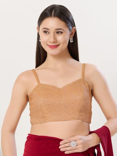 Image of Vamas Women's Shimmer Sleeveless Saree Blouse | Sweetheart Neck Padded Crop Top Blouse Designer Blouse for Lehenga & Saree | Available in Gold, Copper, Silver & Black
