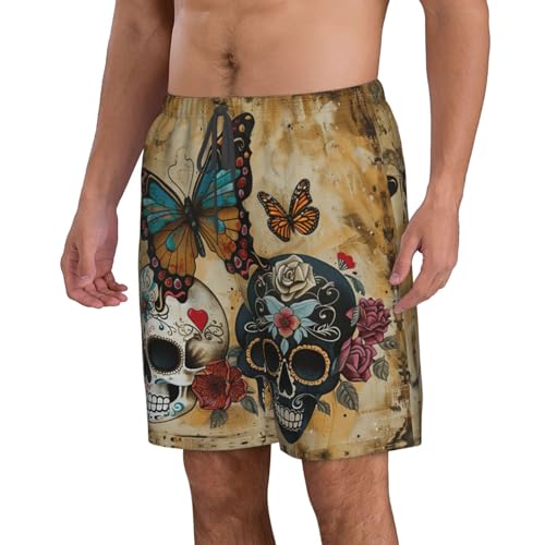 Sugar Skulls Butterfly Print Stylish Beach Shorts Swim Trunks Lightweight Breathable Summer Outdoor Activities2