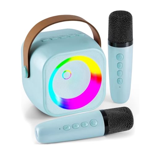 Eieenotee Máquina de Karaoke, Altavoz Bluetooth Portátil con 2 Micrófonos Inalámbricos, Juguetes de Karaoke, Juguetes de Regalo (Azul)