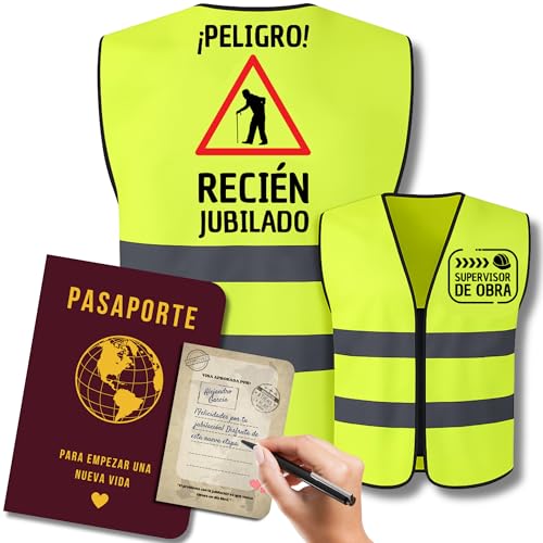 Presente de reforma divertido para homem | colete refletor reformado e livro de assinaturas | cartão despedida trabalho, cartão felicitação reforma e decoração (cuidado! Reformado em ação)