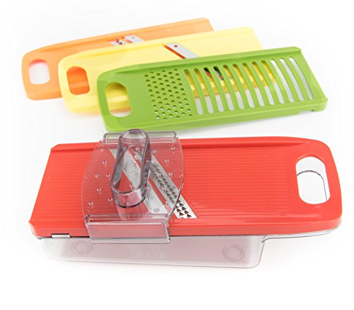 Zell Multipurpose Vegetable Slicer And Grater Set | 4 Interchangeable Stainless Steel Blades With Hand Guard & Storage Safety Stand | Durable Lightweight Slicer For Vegetables, Cheese & Potato #TOP2