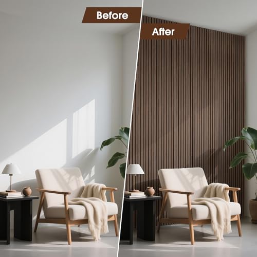 Wood Slat Wall Panels 4 Pack 94.5" x 7.9", Acoustic Wooden Panel for Wall, Soundproof 3D Fluted Panels for Interior Wall Decor, Living Room, Bedroom - Walnut (Cover Approx.21 sq.ft)