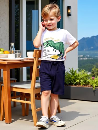 Image of Frogwill Toddler Boys Summer Clothes Hawaiian Jungle Animal Cotton T-Shirt and Poplin Short Outfit Set