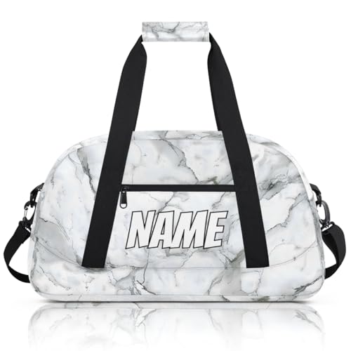 Personalized Custom Gym Bag for Women Men Carry on Marble Print Travel Duffel Tote Grey White Overnight Workout Weekender Bag