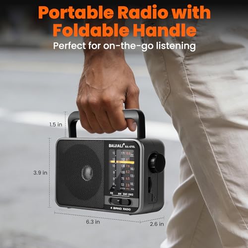 Image of Solar-Powered Portable Radio, AM /FM /SW Radio with Loud Speaker, Built-in Rechargeable Battery and USB-C - Emergency Radio for Outdoor, Camping, Travel, Storms and Power Outages (Model BJL-671-Solar)