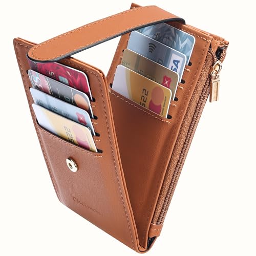 Image of Chelmon Womens Wallet Slim RFID Blocking Bifold Multi Card Case Wallet with Zipper Pocket (Tan)