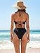 Women's High Waisted High Cut Cheeky Bikini Sets Halter 2 Piece Swimsuit High Neck Bathing Suit Ribbed Swimwear Black S