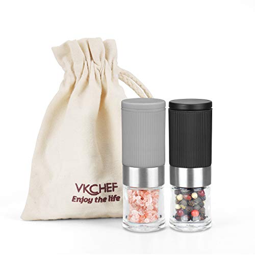 vkchef Mini Salt and Pepper Grinder Set, Adjustable Coarseness Ceramic Portable Handy Spice