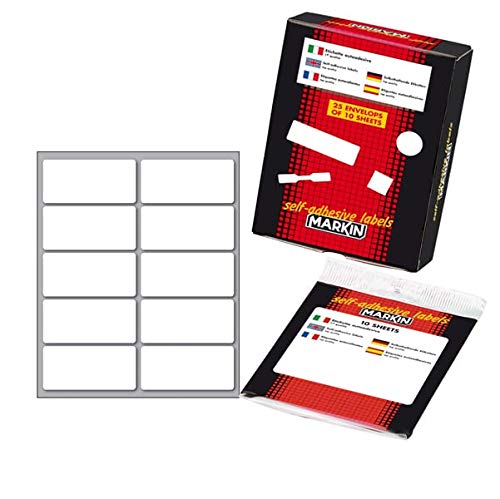 Etichetta adesiva Markin - bianca - 58x27 mm - 10 etichette per foglio - 10 fogli per busta