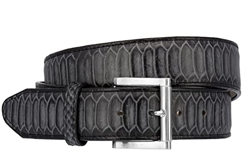 El Presidente Mens Gray Snake Python Print Leather Cowboy Belt Silver Buckle