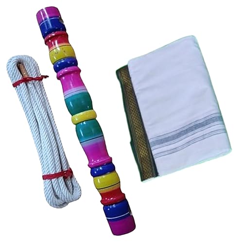Image of Iagri Woodern Thottil Kambu & Rope (Multi-Colour) with Cotton Dhotie