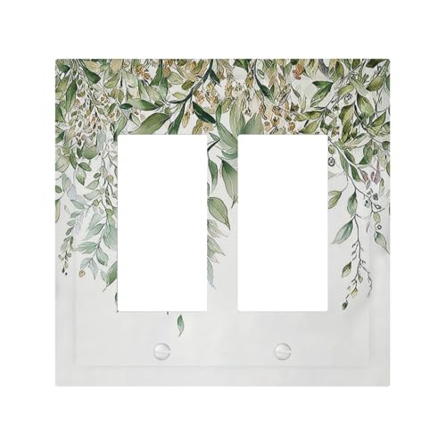 Gnauhuott Decorative Outlet Covers Sage Green Eucalyptus Watercolor Plant Leaves 2 Gang Double GFCI Rocker Electrical Wall Panels Light Switch Cover Plate for Bedroom Bathroom Decor