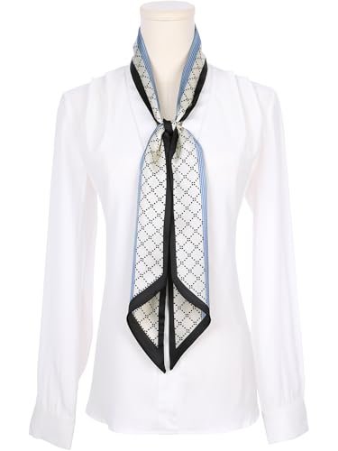 Women Fashion Printed Skinny Long Scarves, Satin Silky Black White Neckerchief Ribbon Headband2