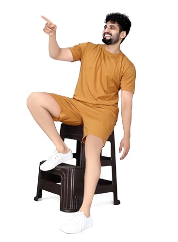 Image of ELLITI Cotton Blend Solid Casual Round Neck Half Sleeve Oversized Co-ord Set Men's, Pyjama Set, Sleepwear Loungewear T-Shirt and Shorts Combo for Men, Night Wear for Men, Night Suit for Men's