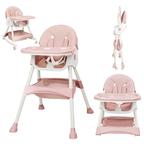 Image of Boyro Baby 4-in-1 Baby High Chair, High Chairs for Babies and Toddlers with Removable Tray and Adjustable Backrest & Height, Convertible & Foldable, Grows with Baby