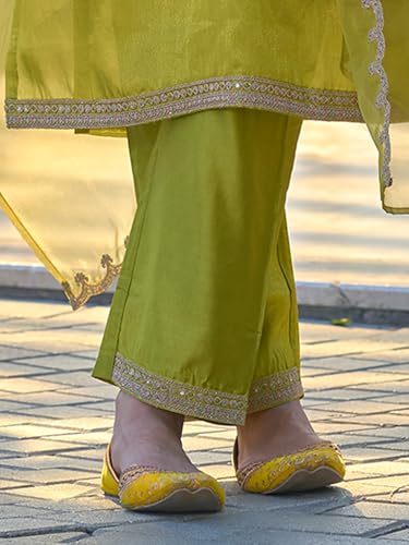 Image of INDO ERA Women's Silk Blend Embroidered Straight Kurta and Pant with Dupatta Set (KH9BK6210)