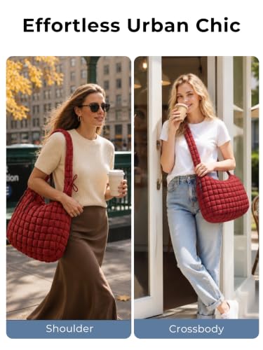 Image of Puffer Quilted Tote Bag for Women Nylon Crossbody Bags Puffy Purse Hobo Large Shoulder Bag Trendy