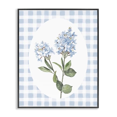 'Blue Checkered Blooms'| Framed Giclee Art