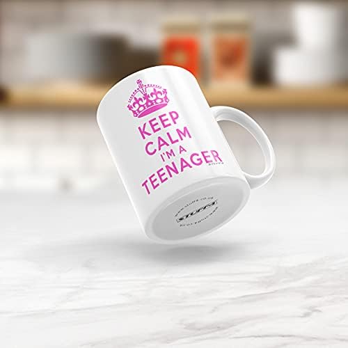 Keep Calm I'm A Teenager Mug - 13th Birthday Gifts for Girls and Boys - 11oz White Ceramic Dishwasher Safe Mugs, Birthday Christmas Present Funny Mugs for Her or Him, Teenager Gift - UK Made - Pink