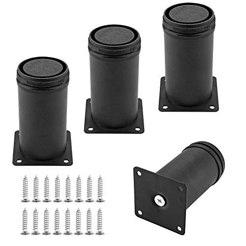 Kyuionty Set of 4 Adjustable Stainless Steel Furniture Legs 4 Inch Black