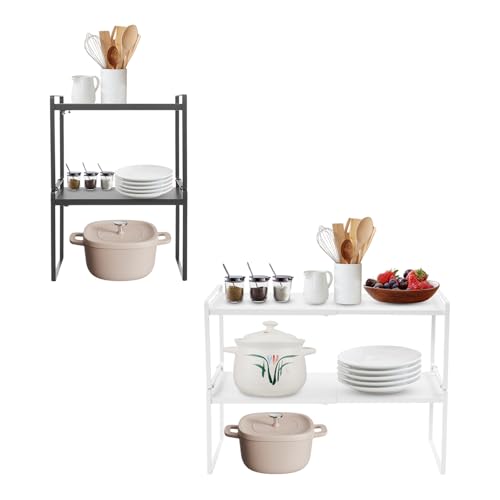 GAOUSD Etagere Cuisine 2 étages Étagère Extensible de Rangement Étagère à Épices étagère Cuisine Organisateur,pour la Maison, Cuisines, Bureau, Salle à Manger (Noir)