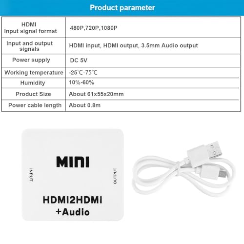 Image of Mini HDMI2HDMI Audio HD Converter, 1080P HDMI-Compatible Audio Extractor Adapter switcher for PC Laptop HDTV (HDMI to HDMI + Audio)