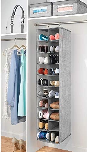 mDesign Hanging Shoe Rack  Hanging Wardrobe Storage Solution with 20 Slots  Hanging Shoe Storage for Cupboards and Wardrobes  Grey